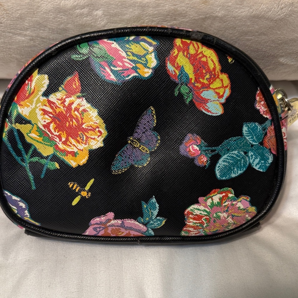 Betsey Johnson Black Floral Cosmetic Bag - Picture 2 of 5